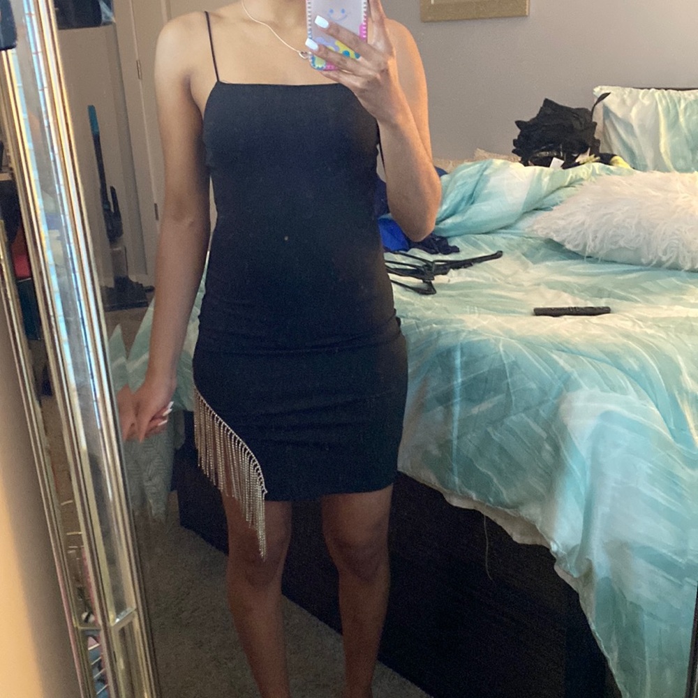 Black dress white rhinestones